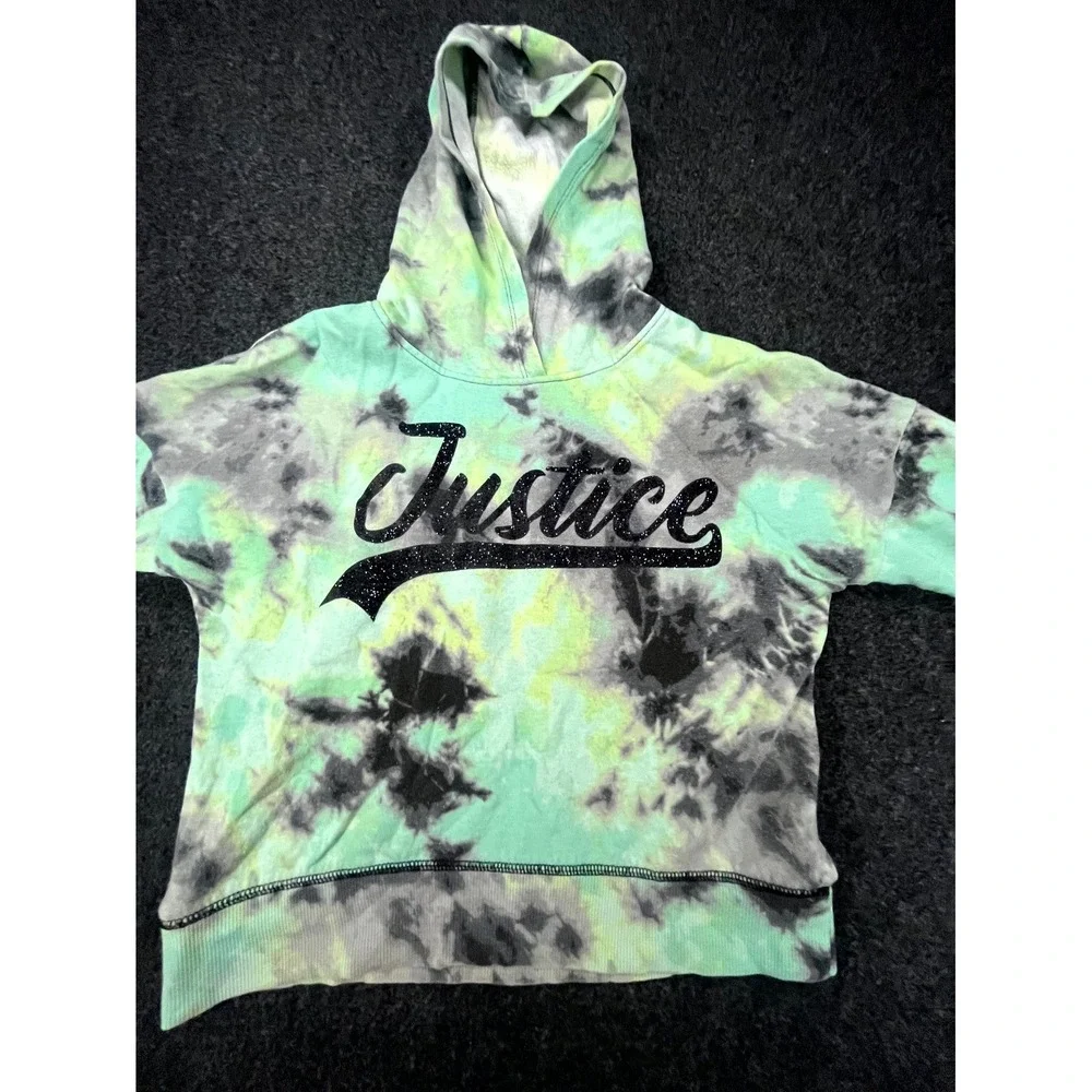 Justice Hoodie Girls S(7/8) Multi Cotton Tie Dye Glitter Logo Lined Pullover